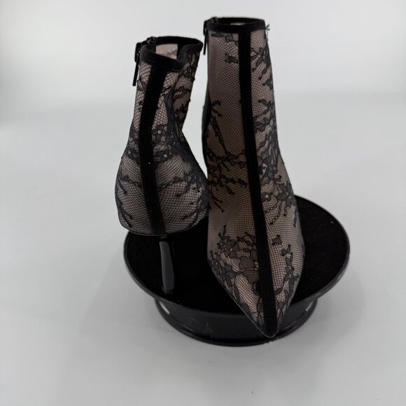 NWOB, INC Black Lace Pointed Toe Ankle Booties 7M Stiletto Heel Side Zipper - Picture 3 of 8